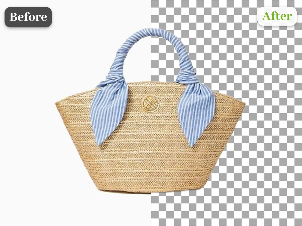 Product bag before and after fast online background removal